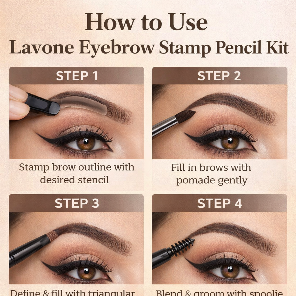 LAVONE Eyebrow Stamp Kit – Waterproof Brow Pencil & Pomade Set (Dark Brown)