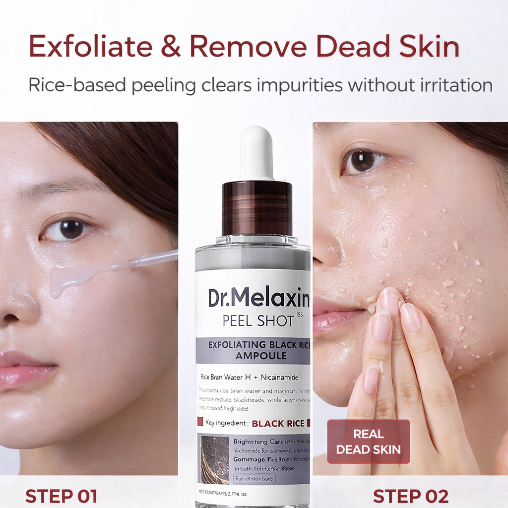 Dr. Melaxin Peel Shot Glow Black Rice Exfoliating Ampoule – AHA BHA Peeling Serum for Smooth & Radiant Skin (80ml)