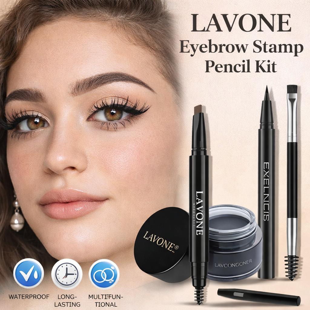 LAVONE Eyebrow Stamp Kit – Waterproof Brow Pencil & Pomade Set (Dark Brown)