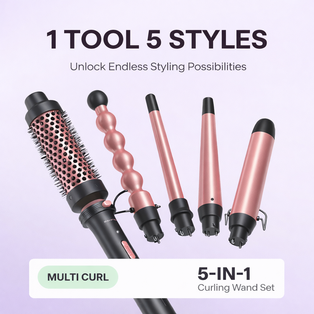 5-in-1 Professional Curling Wand Set – Multi-Style Ceramic Hair Curler with Thermal Brush